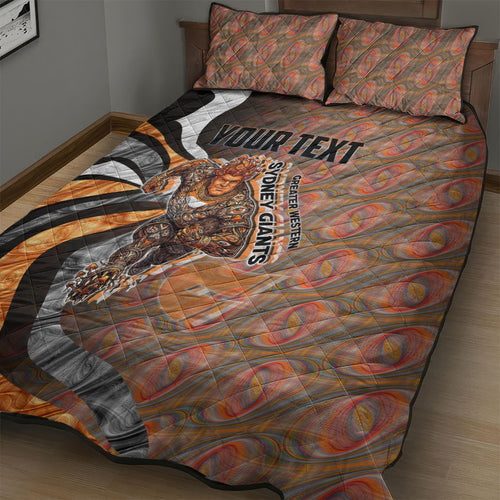 Personalised Greater Western Sydney Giants Quilt Bed Set Trippy Psychedelic Abstract Art Mascot Football Fans