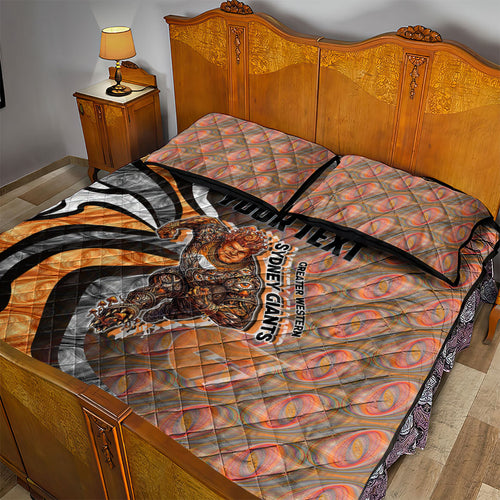 Personalised Greater Western Sydney Giants Quilt Bed Set Trippy Psychedelic Abstract Art Mascot Football Fans