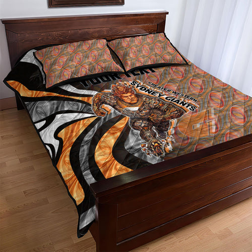 Personalised Greater Western Sydney Giants Quilt Bed Set Trippy Psychedelic Abstract Art Mascot Football Fans