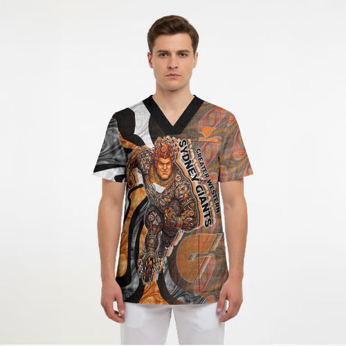 Personalised Greater Western Sydney Giants Scrub Top Trippy Psychedelic Abstract Art Mascot Football Fans