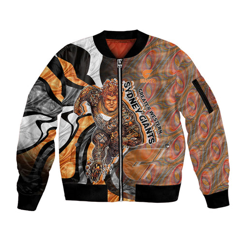 Personalised Greater Western Sydney Giants Sleeve Zip Bomber Jacket Trippy Psychedelic Abstract Art Mascot Football Fans