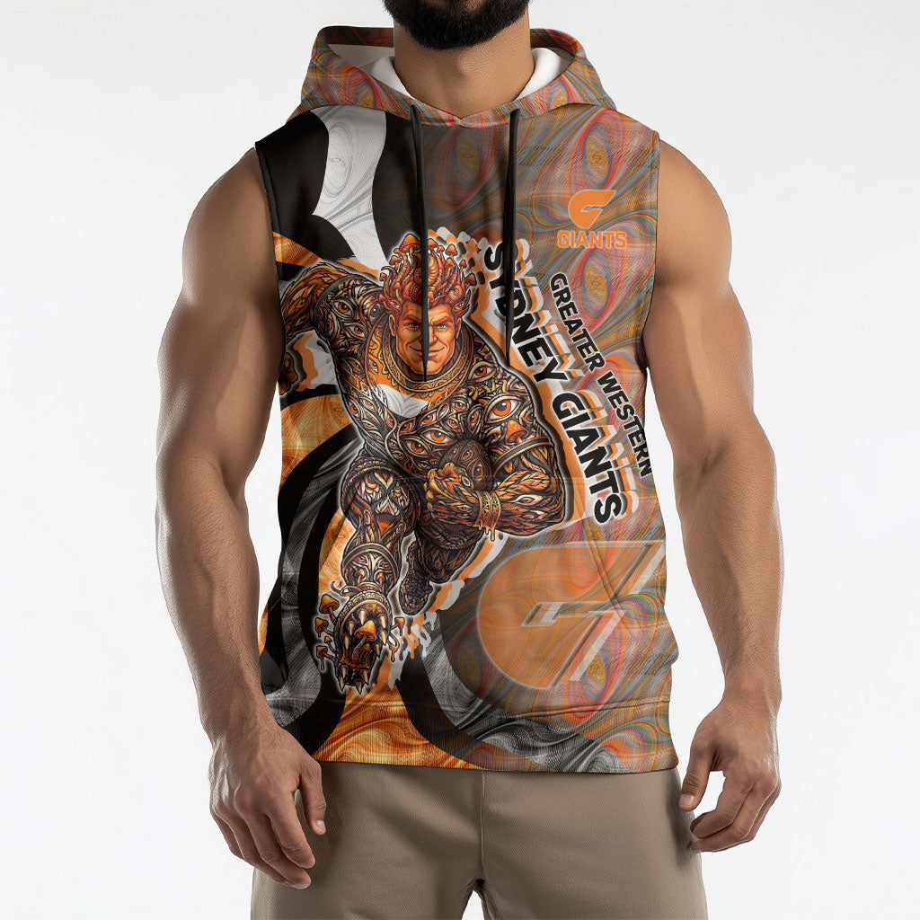 Personalised Greater Western Sydney Giants Sleeveless Hoodie Trippy Psychedelic Abstract Art Mascot Football Fans