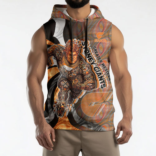 Personalised Greater Western Sydney Giants Sleeveless Hoodie Trippy Psychedelic Abstract Art Mascot Football Fans