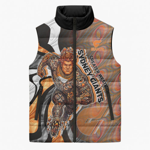 Personalised Greater Western Sydney Giants Sleeveless Puffer Jacket Trippy Psychedelic Abstract Art Mascot Football Fans