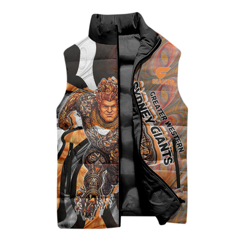 Personalised Greater Western Sydney Giants Sleeveless Puffer Jacket Trippy Psychedelic Abstract Art Mascot Football Fans