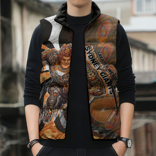 Personalised Greater Western Sydney Giants Sleeveless Puffer Jacket Trippy Psychedelic Abstract Art Mascot Football Fans