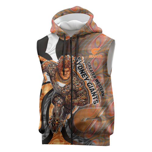 Personalised Greater Western Sydney Giants Sleeveless Zip Hoodie Trippy Psychedelic Abstract Art Mascot Football Fans