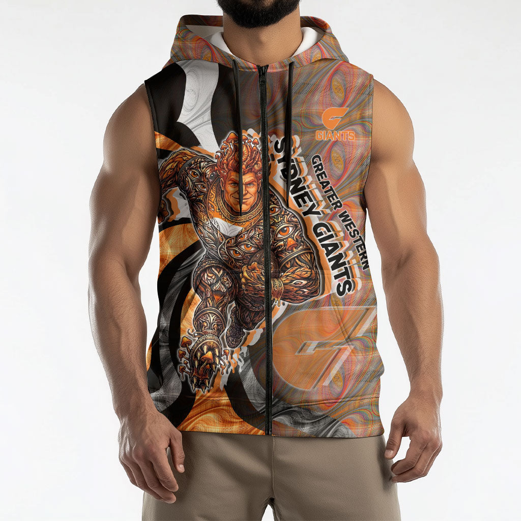 Personalised Greater Western Sydney Giants Sleeveless Zip Hoodie Trippy Psychedelic Abstract Art Mascot Football Fans