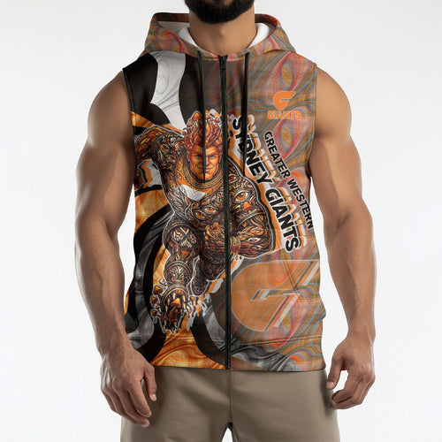 Personalised Greater Western Sydney Giants Sleeveless Zip Hoodie Trippy Psychedelic Abstract Art Mascot Football Fans