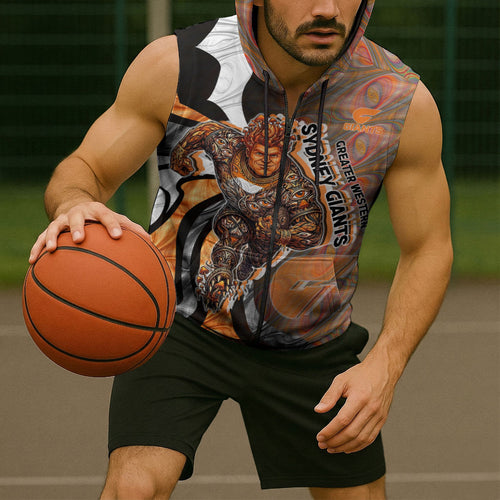 Personalised Greater Western Sydney Giants Sleeveless Zip Hoodie Trippy Psychedelic Abstract Art Mascot Football Fans