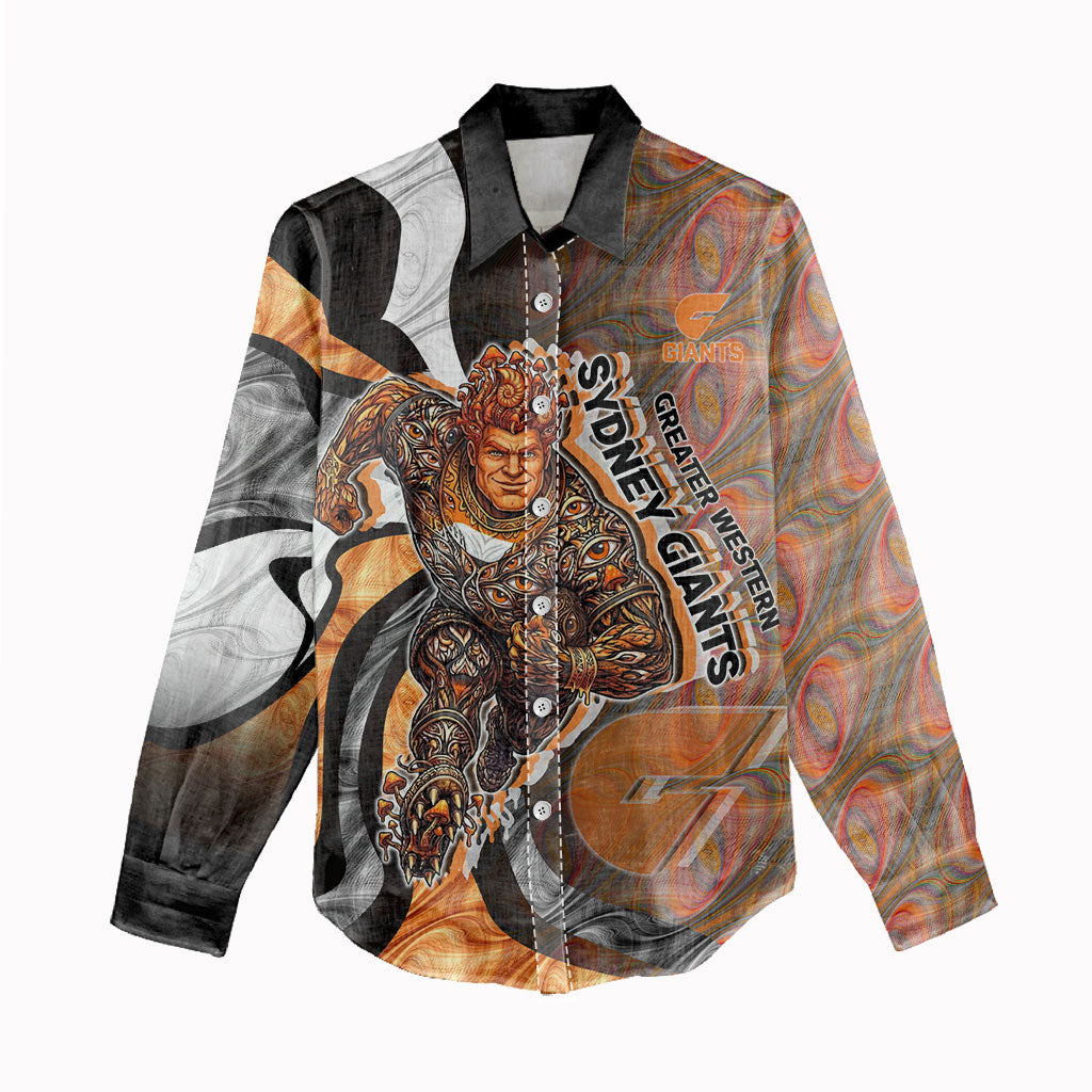 Personalised Greater Western Sydney Giants Women Casual Shirt Trippy Psychedelic Abstract Art Mascot Football Fans