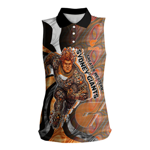 Personalised Greater Western Sydney Giants Women Sleeveless Polo Shirt Trippy Psychedelic Abstract Art Mascot Football Fans