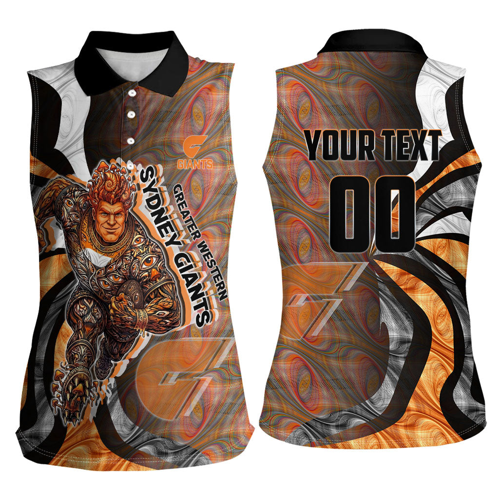 Personalised Greater Western Sydney Giants Women Sleeveless Polo Shirt Trippy Psychedelic Abstract Art Mascot Football Fans