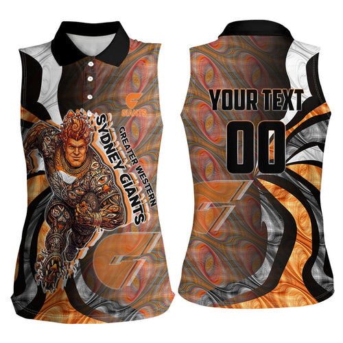 Personalised Greater Western Sydney Giants Women Sleeveless Polo Shirt Trippy Psychedelic Abstract Art Mascot Football Fans