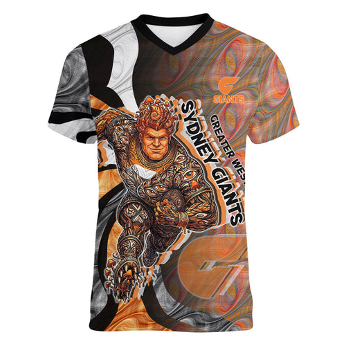 Personalised Greater Western Sydney Giants Women V-Neck T-Shirt Trippy Psychedelic Abstract Art Mascot Football Fans