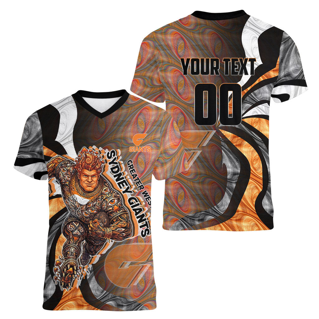 Personalised Greater Western Sydney Giants Women V-Neck T-Shirt Trippy Psychedelic Abstract Art Mascot Football Fans