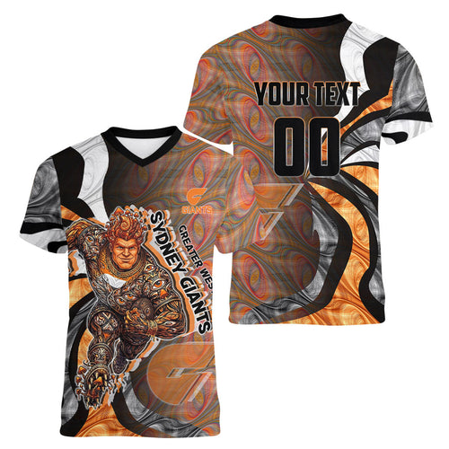 Personalised Greater Western Sydney Giants Women V-Neck T-Shirt Trippy Psychedelic Abstract Art Mascot Football Fans