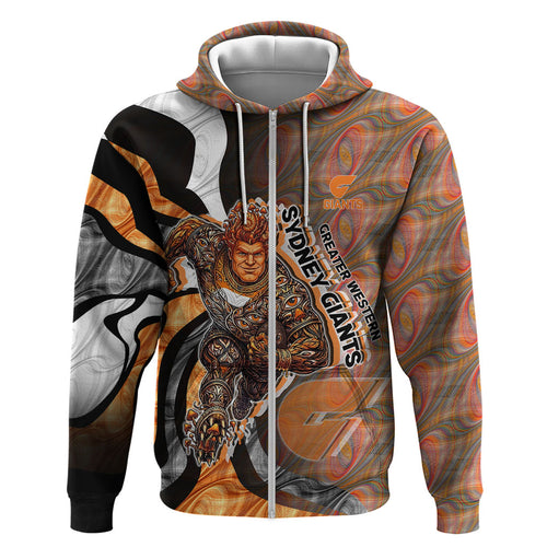 Personalised Greater Western Sydney Giants Zip Hoodie Trippy Psychedelic Abstract Art Mascot Football Fans