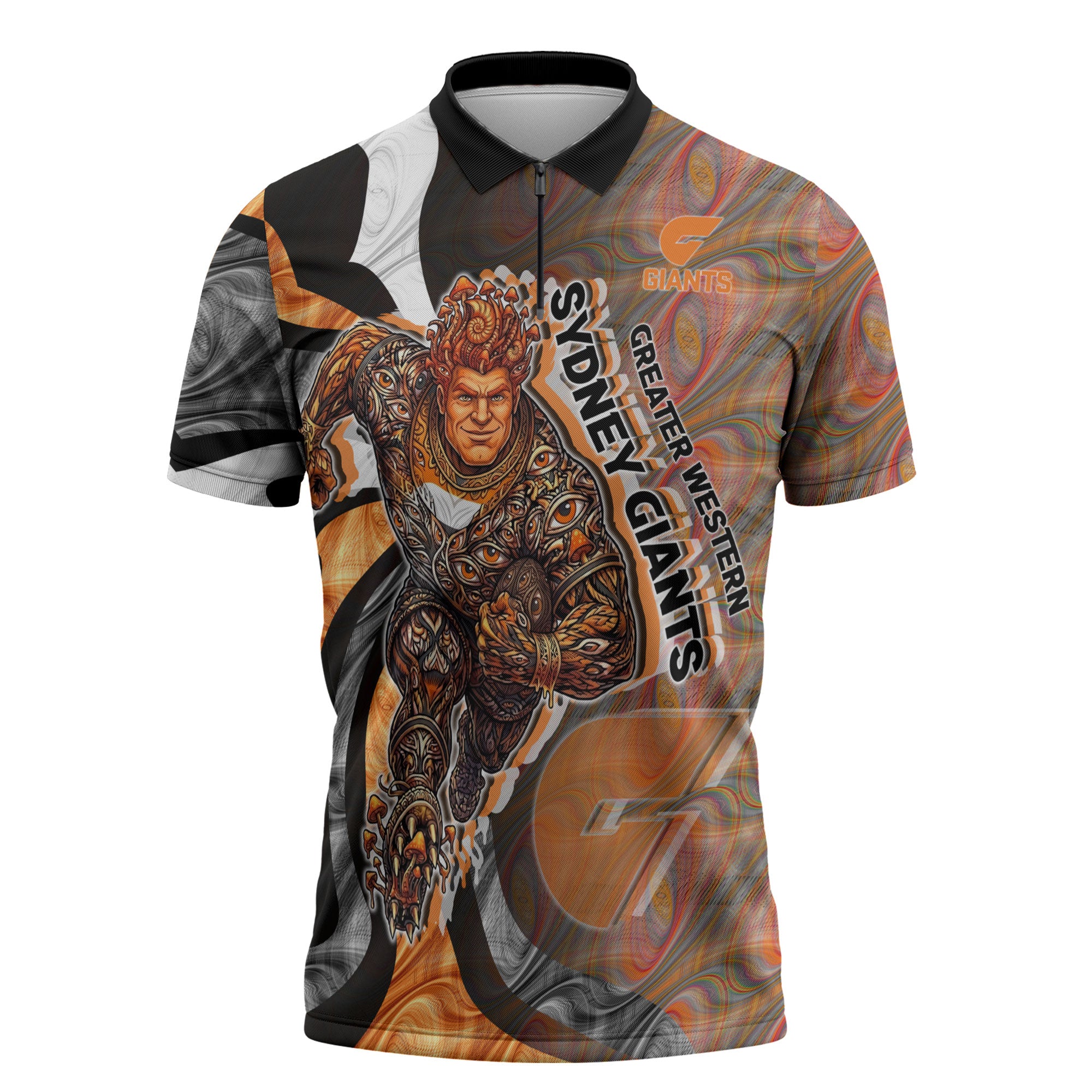 Personalised Greater Western Sydney Giants Zipper Polo Shirt Trippy Psychedelic Abstract Art Mascot Football Fans