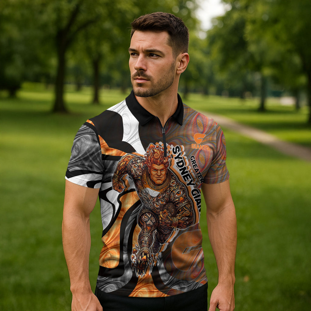 Personalised Greater Western Sydney Giants Zipper Polo Shirt Trippy Psychedelic Abstract Art Mascot Football Fans