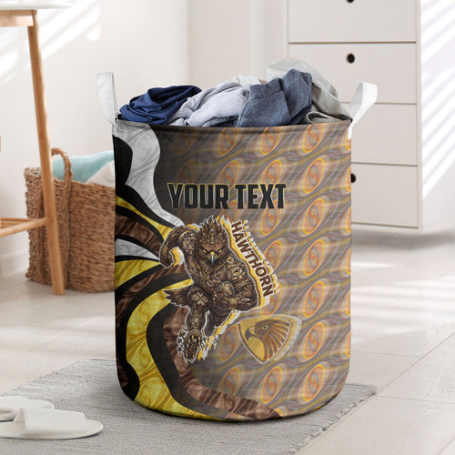 Personalised Hawthorn Hawks Laundry Basket Trippy Psychedelic Abstract Art Mascot Football Fans