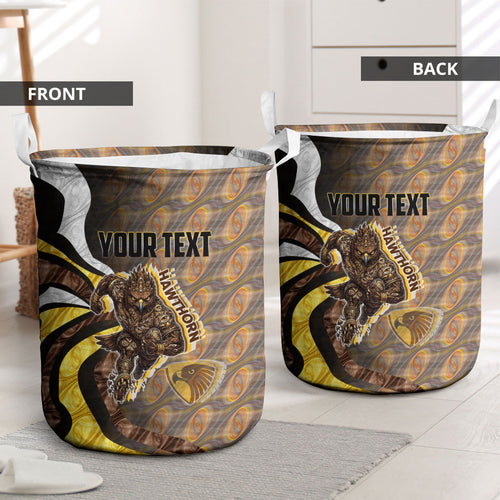 Personalised Hawthorn Hawks Laundry Basket Trippy Psychedelic Abstract Art Mascot Football Fans