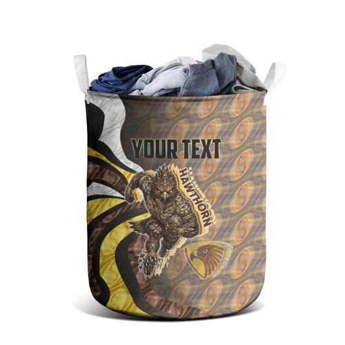 Personalised Hawthorn Hawks Laundry Basket Trippy Psychedelic Abstract Art Mascot Football Fans