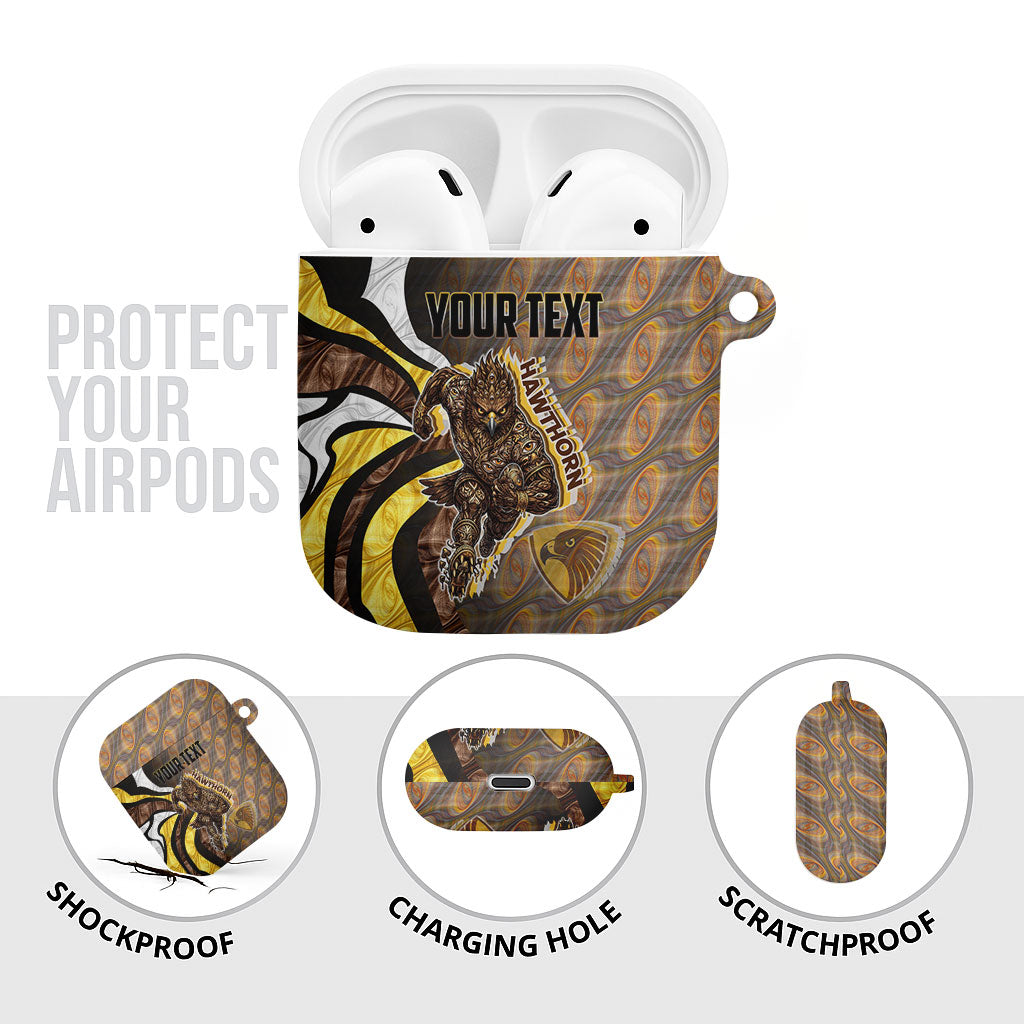 Personalised Hawthorn Hawks AirPods Case Trippy Psychedelic Abstract Art Mascot Football Fans