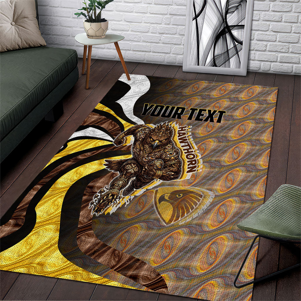 Personalised Hawthorn Hawks Area Rug Trippy Psychedelic Abstract Art Mascot Football Fans