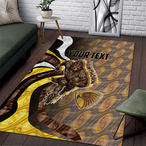 Personalised Hawthorn Hawks Area Rug Trippy Psychedelic Abstract Art Mascot Football Fans