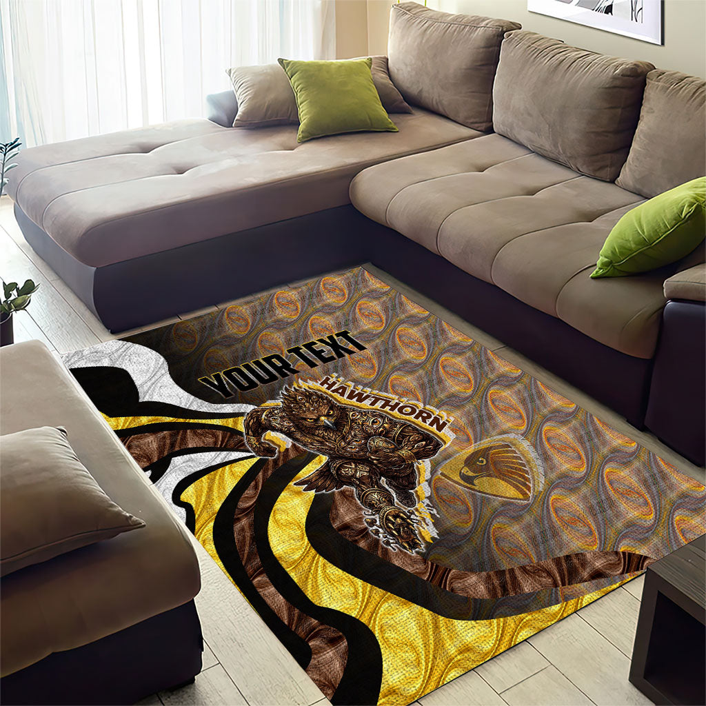 Personalised Hawthorn Hawks Area Rug Trippy Psychedelic Abstract Art Mascot Football Fans