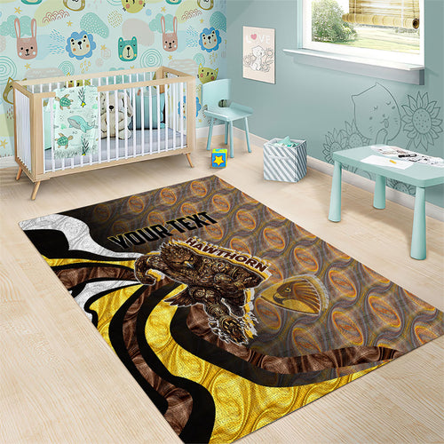 Personalised Hawthorn Hawks Area Rug Trippy Psychedelic Abstract Art Mascot Football Fans