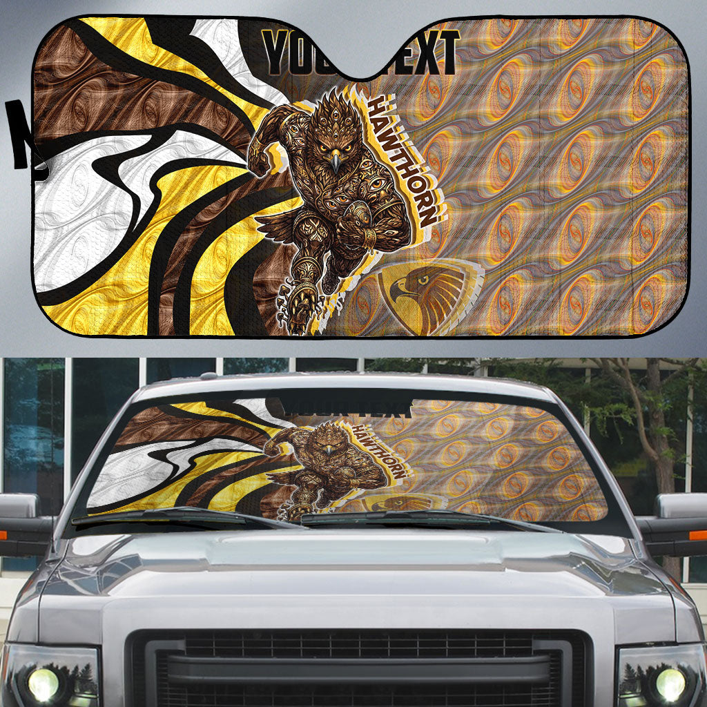 Personalised Hawthorn Hawks Auto Sun Shade Trippy Psychedelic Abstract Art Mascot Football Fans