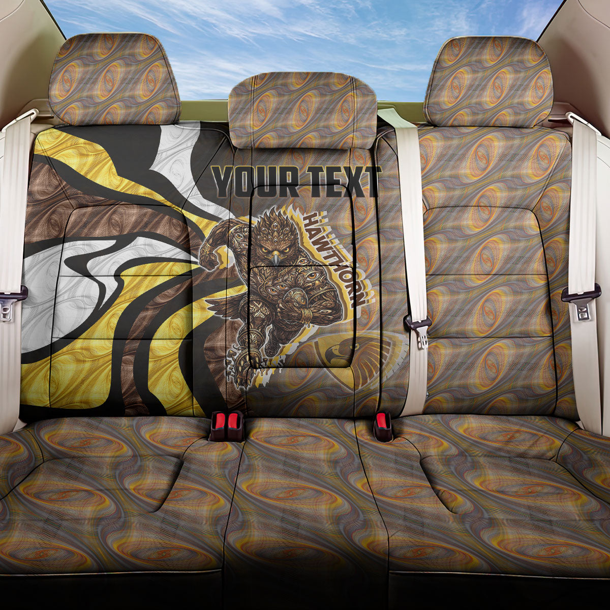 Personalised Hawthorn Hawks Back Car Seat Cover Trippy Psychedelic Abstract Art Mascot Football Fans