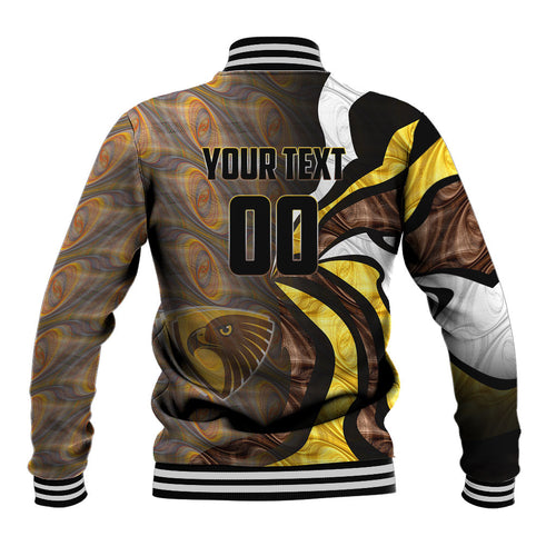 Personalised Hawthorn Hawks Baseball Jacket Trippy Psychedelic Abstract Art Mascot Football Fans