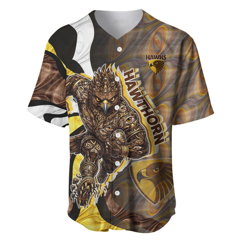 Personalised Hawthorn Hawks Baseball Jersey Trippy Psychedelic Abstract Art Mascot Football Fans