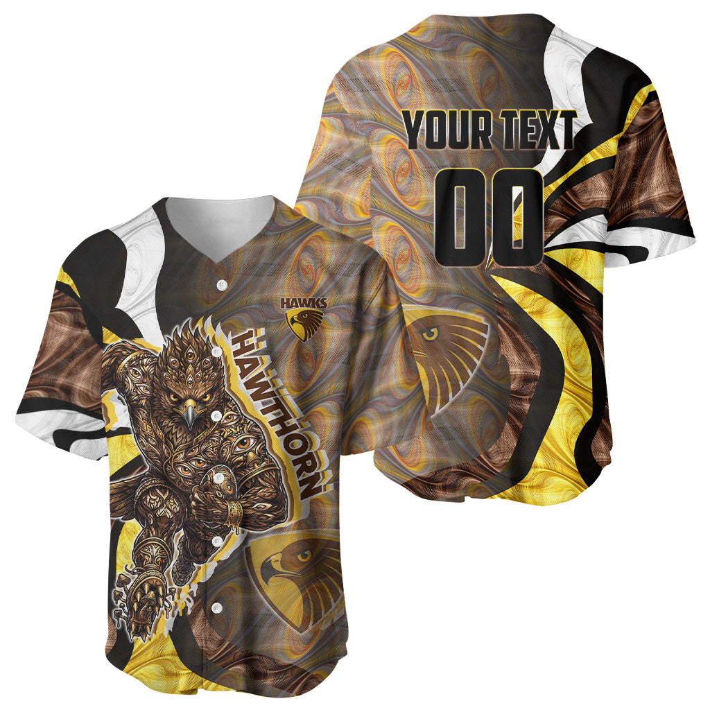 Personalised Hawthorn Hawks Baseball Jersey Trippy Psychedelic Abstract Art Mascot Football Fans
