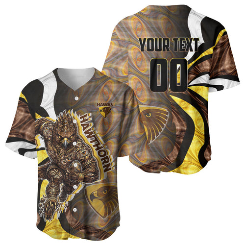 Personalised Hawthorn Hawks Baseball Jersey Trippy Psychedelic Abstract Art Mascot Football Fans