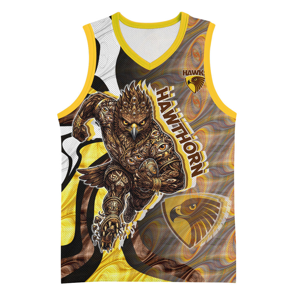 Personalised Hawthorn Hawks Basketball Jersey Trippy Psychedelic Abstract Art Mascot Football Fans