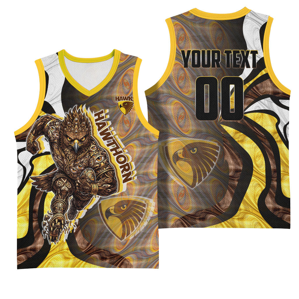 Personalised Hawthorn Hawks Basketball Jersey Trippy Psychedelic Abstract Art Mascot Football Fans