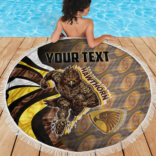 Personalised Hawthorn Hawks Beach Blanket Trippy Psychedelic Abstract Art Mascot Football Fans