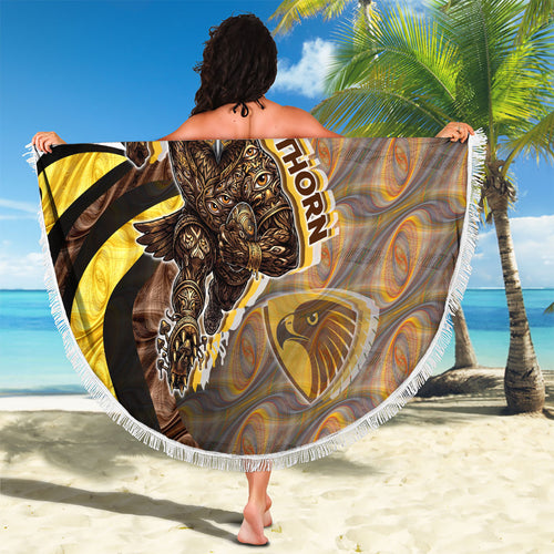 Personalised Hawthorn Hawks Beach Blanket Trippy Psychedelic Abstract Art Mascot Football Fans