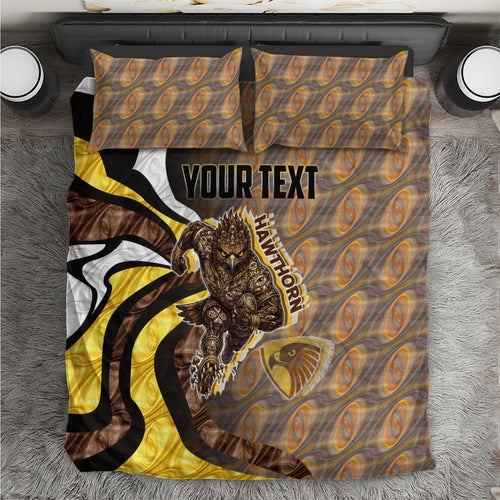 Personalised Hawthorn Hawks Bedding Set Trippy Psychedelic Abstract Art Mascot Football Fans