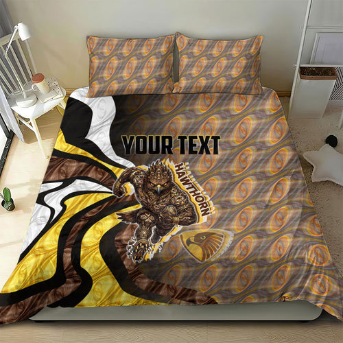 Personalised Hawthorn Hawks Bedding Set Trippy Psychedelic Abstract Art Mascot Football Fans