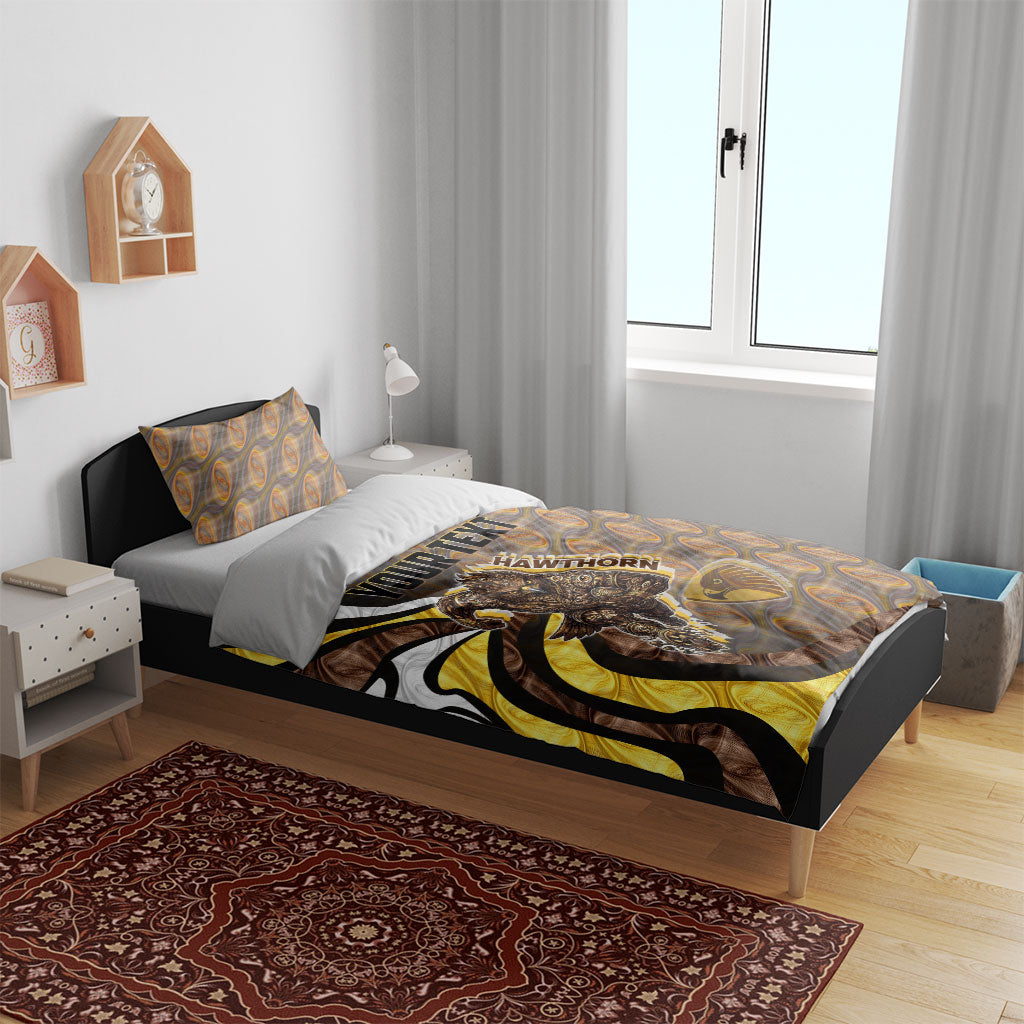 Personalised Hawthorn Hawks Bedding Set Trippy Psychedelic Abstract Art Mascot Football Fans