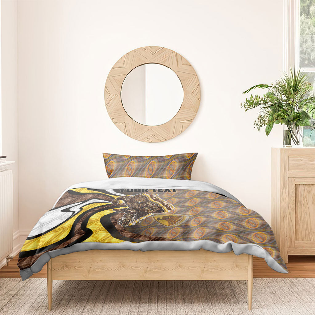Personalised Hawthorn Hawks Bedding Set Trippy Psychedelic Abstract Art Mascot Football Fans