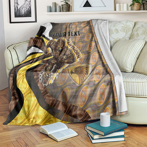 Personalised Hawthorn Hawks Blanket Trippy Psychedelic Abstract Art Mascot Football Fans