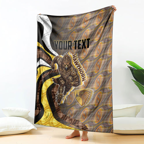 Personalised Hawthorn Hawks Blanket Trippy Psychedelic Abstract Art Mascot Football Fans