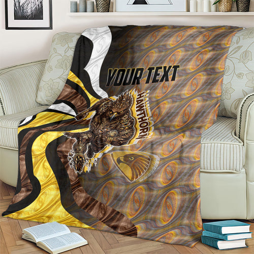 Personalised Hawthorn Hawks Blanket Trippy Psychedelic Abstract Art Mascot Football Fans