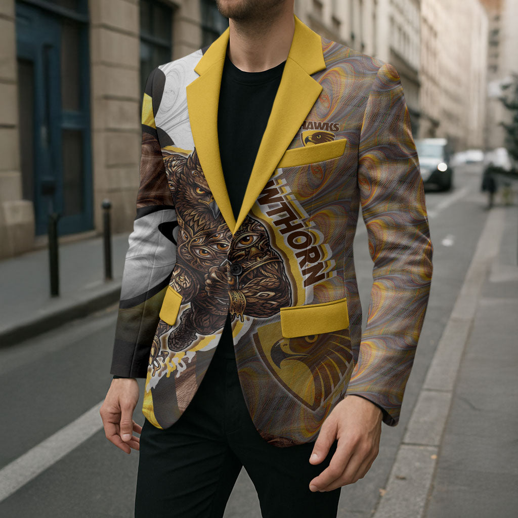 Personalised Hawthorn Hawks Blazer Trippy Psychedelic Abstract Art Mascot Football Fans